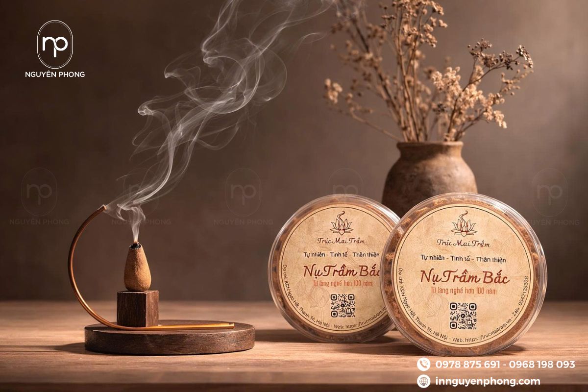 Mẫu in tem dán hương trầm đẹp